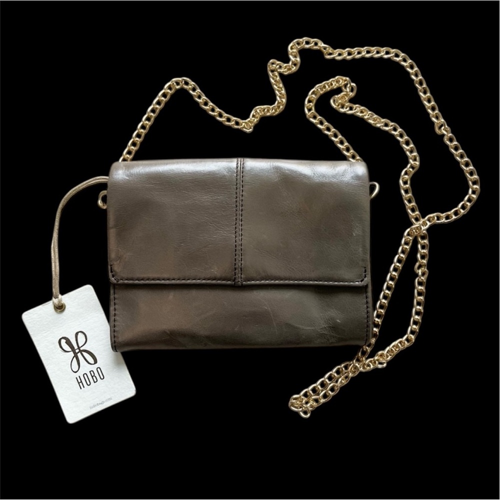NEW Hobo Jetty 100% Leather Chain Strap Crossbody in Taupe Shadow